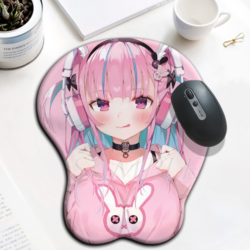 Tapis de souris Hololive Minato Aqua 3D Oppai Kawaii Anime Gaming Mousepad avec repose-poignet en silicone souple pour PC Gamer