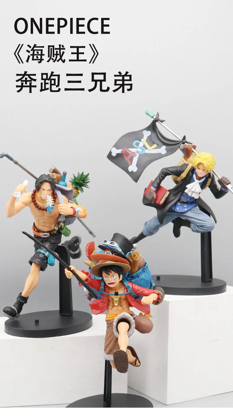 One Piece Luffy Ace Sanji Figure Three Brothers Running Backpack Carved Action Model Ornament Japanese Anime Peripheral Toy Gift