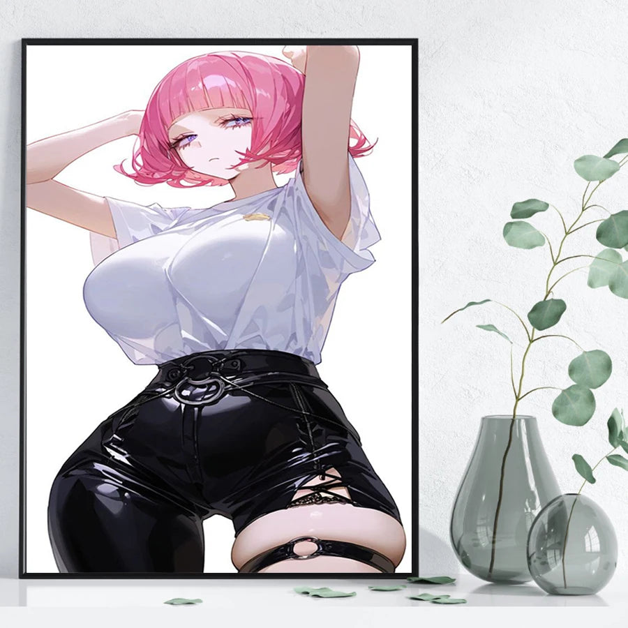 Hot Sexy Beauty Canvas Wall Art, Anime Girl Canvas Poster, Cartoon Anime Prints Poster For Living Room Home Decor Frameless