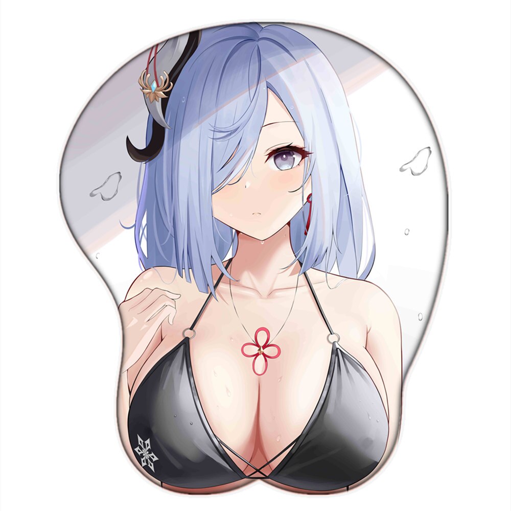 Tapis de souris 3D avec repose-poignet en silicone souple pour gaming Genshin Impact Shenhe Eula Swimsuit Anime Girl Big Oppai Breast