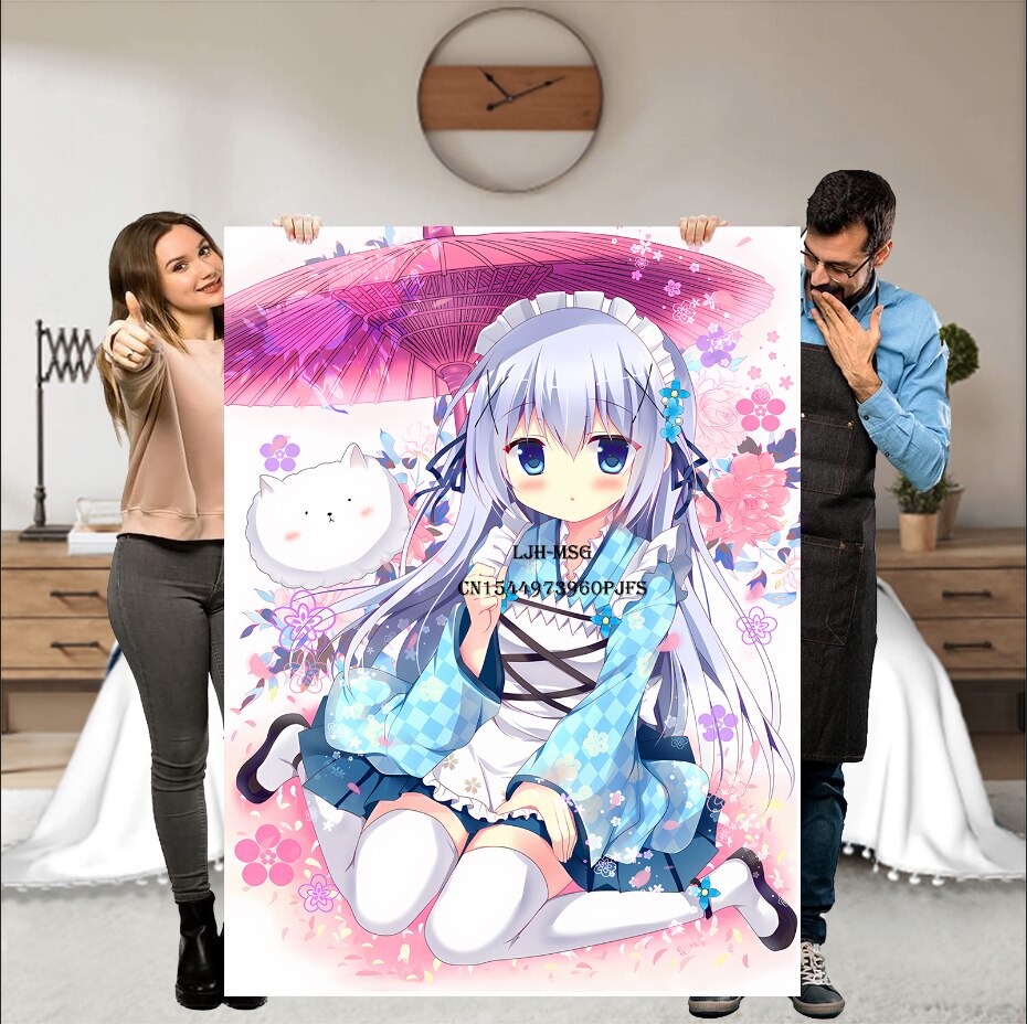 Japanese Anime Gochuumon wa Usagi Desu ka Soft Throw Blanket, Personalized Warm Lightweight Flannel Blankets for Couch Bed Decor