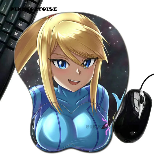 PINKTORTOISE Kawaii Mousepad COMPUT MOUS  Samus Aran 3D Chest Silicone Wrist Rest Mouse Pad Laptop Mat notebook PC TABL MAT