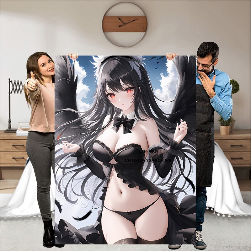 Japanese Anime Girl Blanket Flannel Angel Soft Plush Sofa Bed Throwing Personalized Decorative Otaku Waifu Gift for Bed Decor