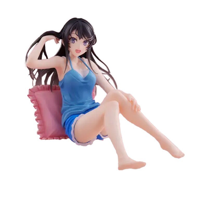 Blue Pajama Girl 9CM  Cute decorations Anime Figure PVC Sitting Posture Home Clothes  Model Toys Collection Ornaments