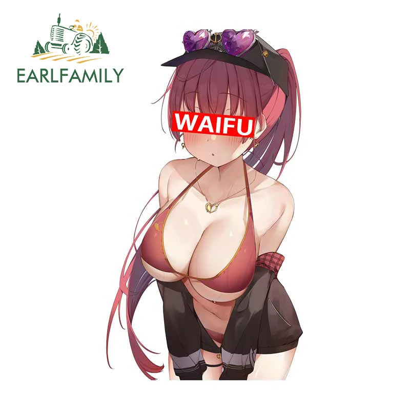 EARLFAMILY 13cm x 5.7cm for Sexy Girl Waifu Car Stickers Anime Creative Decals Scratch-Proof Caravan Helmet Decoration Car Good