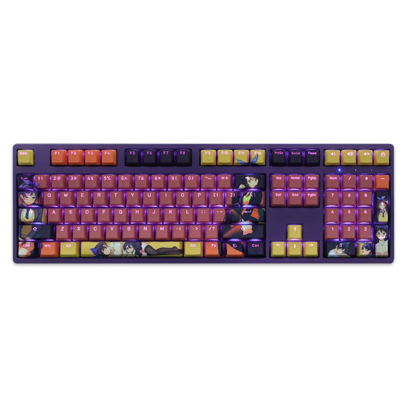 108 Keys PBT Dye Subbed Keycaps Two Dimensional Cartoon Anime Gaming Key Caps OEM Profile Backlit Keycap