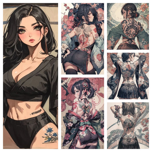 Hot Sexy Beauty Canvas Wall Art, Tattoo Girl Canvas Poster, Cartoon Anime Prints Poster For Living Room Home Decor Frameless