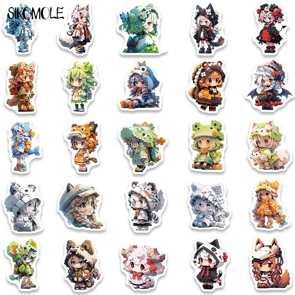 10/30/50PCS Cartoon Pixel Style Q Version Anime Girl Stickers Kid Suitcase DIY Skateboard Laptop Luggage Graffiti Sticker Decals