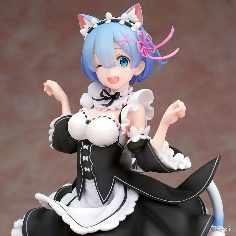 24CM Rem Anime Figure RE: Zero-Starting Life in Another World Ram Cat Maid Dress Sexy Model Toy Figure Action Cute