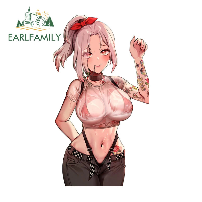 EARLFAMILY 13cm Makima Succubus NSFW Blacked Tattoos Fanart Car Stickers Hentai Anime Waifu Decal Creative Vinyl Car Accessories