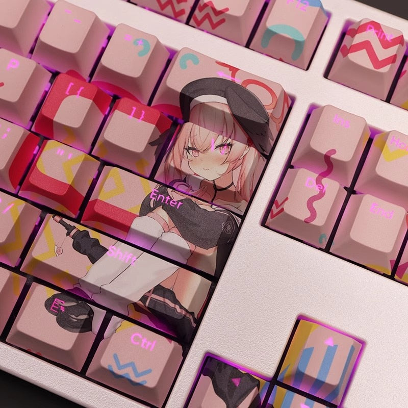 1 Set Blue Archive Shimoe Koharu Keycap PBT Dye Subbed Backlit Keycaps Anime Key Caps For 61 87 104 108 Layout Cherry Profile