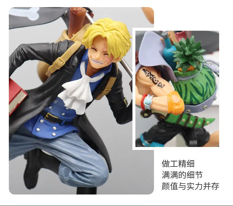 One Piece Luffy Ace Sanji Figure Three Brothers Running Backpack Carved Action Model Ornament Japanese Anime Peripheral Toy Gift