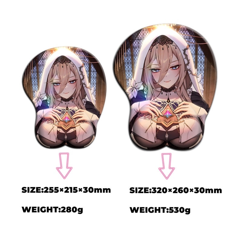 Tapis de souris Honkai Impact Aponia Nun Girl Sexy Gros seins Gamer Anime Repose-poignet mignon 3D Oppai Tapis de souris en gel de silicone