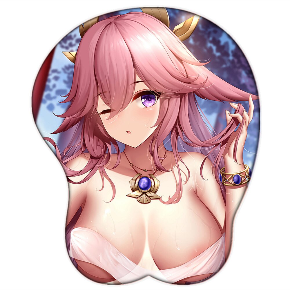 Yae Miko Genshin Impact Gaming Anime Sexy Mouse Pad Cute Manga Breast Wrist Rest 3D Oppai Silicone Gel Desk Mat Gamer Mousepad