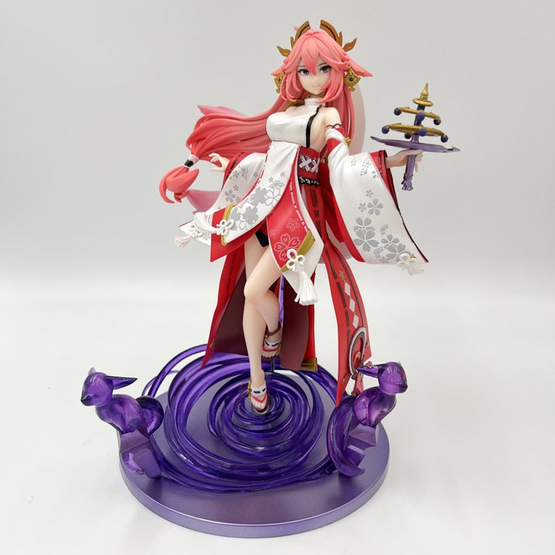 24cm Genshin Impact Yae Miko Anime Girl Figure Yae Miko Sexy Action Figure Qiqi/Xiao/Hu Tao Figurine Collectible Model Doll Toys