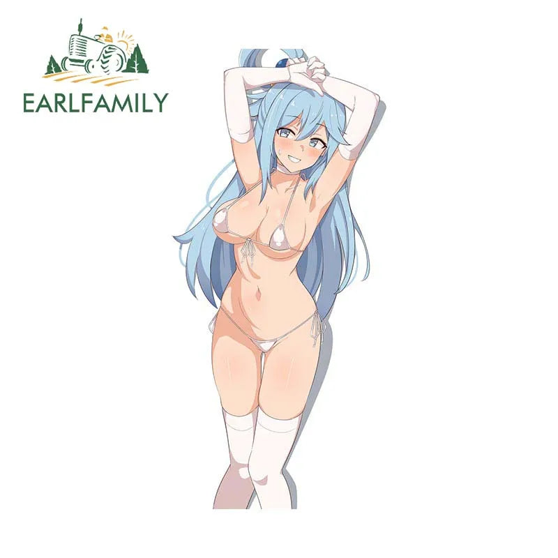 EARLFAMILY 13cm x 8.3cm for Aqua Cute Loli Car Stickers DIY Anime Creative Decal Scratch-Proof Windows Trunk Car Door Protector