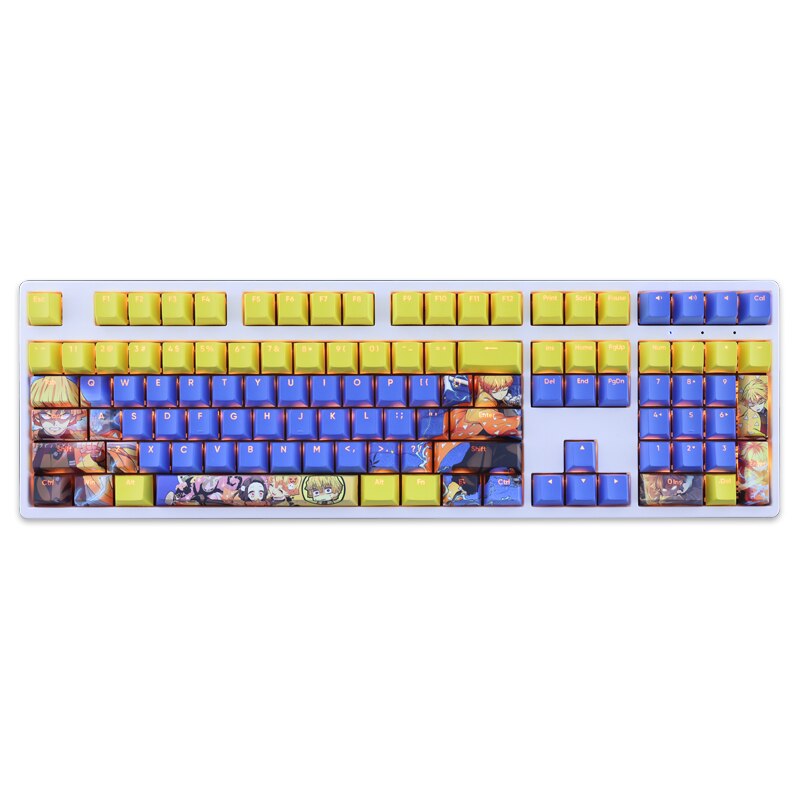 108 Keys/set Demon Slayer Agatsuma Zenitsu Keycap PBT Dye Subbed Backlit Keycaps Cartoon Anime Gaming Key Caps Cherry Profile