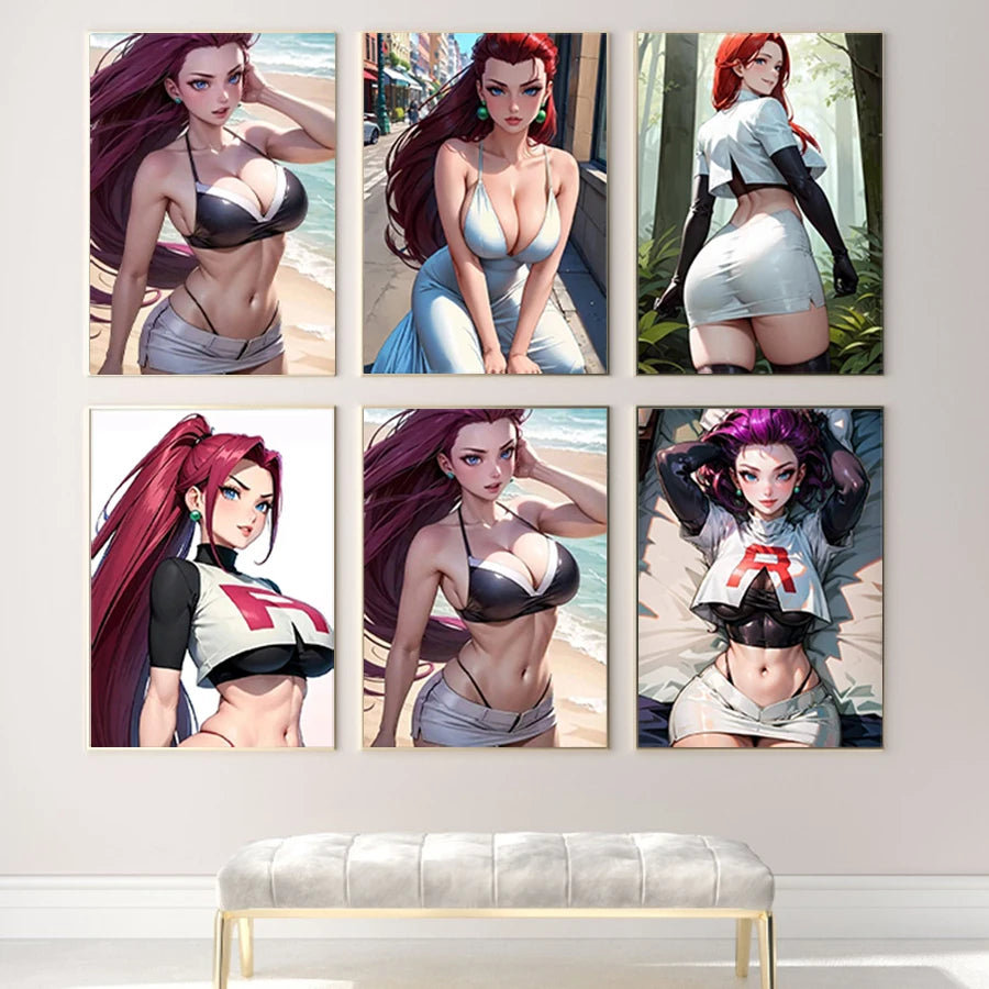 Hot Sexy Beauty Canvas Wall Art, Anime Girl Canvas Poster, Cartoon Anime Prints Poster For Living Room Home Decor Frameless