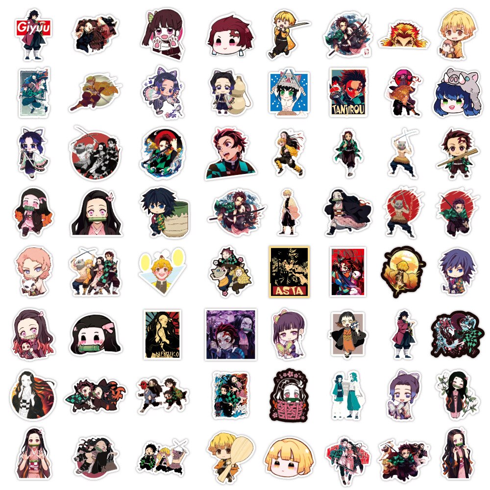 100pcs Cute Anime Demon Slayer Stickers Phone Case Fridge Kawaii Figur 