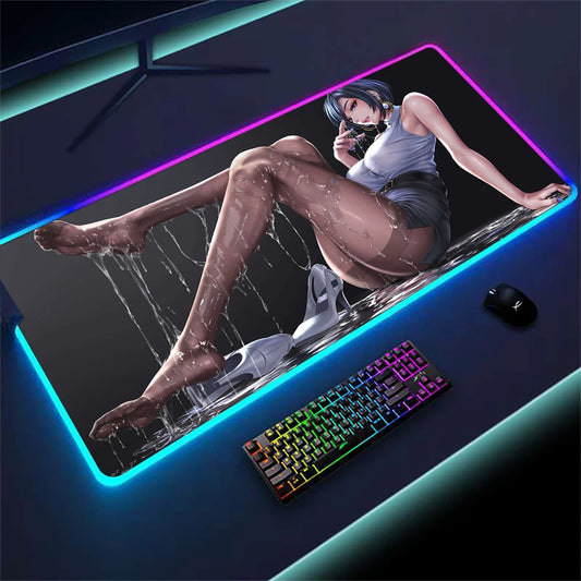 Adult Character Mouse Pad Rgb Gamer Mat Computer Sexy Play Mat Anime Provocative Mausepad with Led Light Gaming Mats Accessories