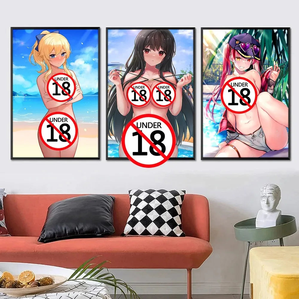 Uncensored MANGA Sexy Girl Poster Erotic Anime Beauty Wall Art Prints Canvas Painting Cartoon Picture Boy's Bedroom Home Decor