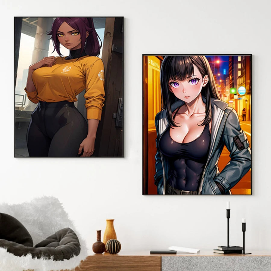 Hot Sexy Beauty Canvas Wall Art, Anime Girl Canvas Poster, Cartoon Anime Prints Poster For Living Room Home Decor Frameless