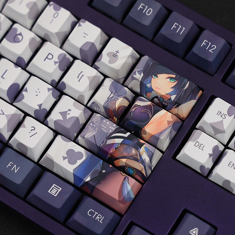 108 Keys/set 5 Sides PBT Dye Subbed Keycaps Cartoon Anime Gaming Key Caps Cherry Profile Keycap For Genshin Impact Yelan