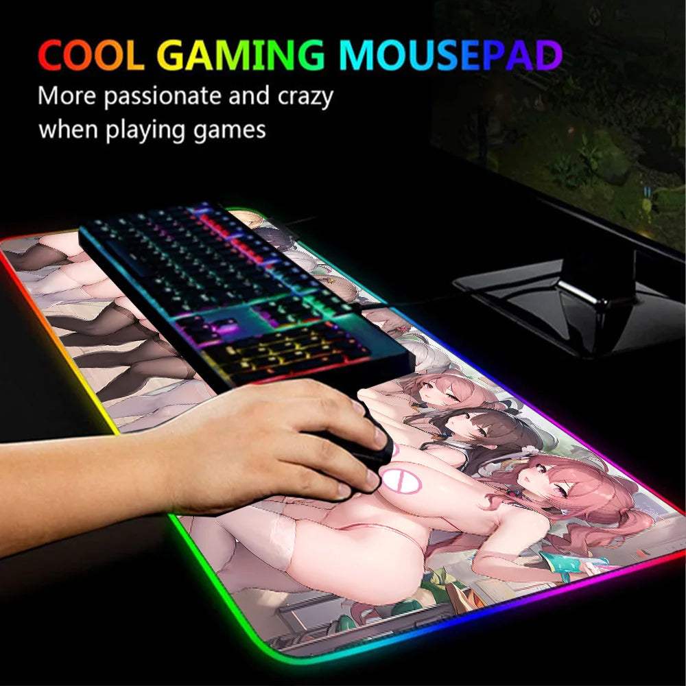 Boobs Mouse Pad RGB Sexy Play Mat Anime Mause Pad Led Pc Setup Accessories Hentai Diy Gaming Computer Mat Extended Pad Adult