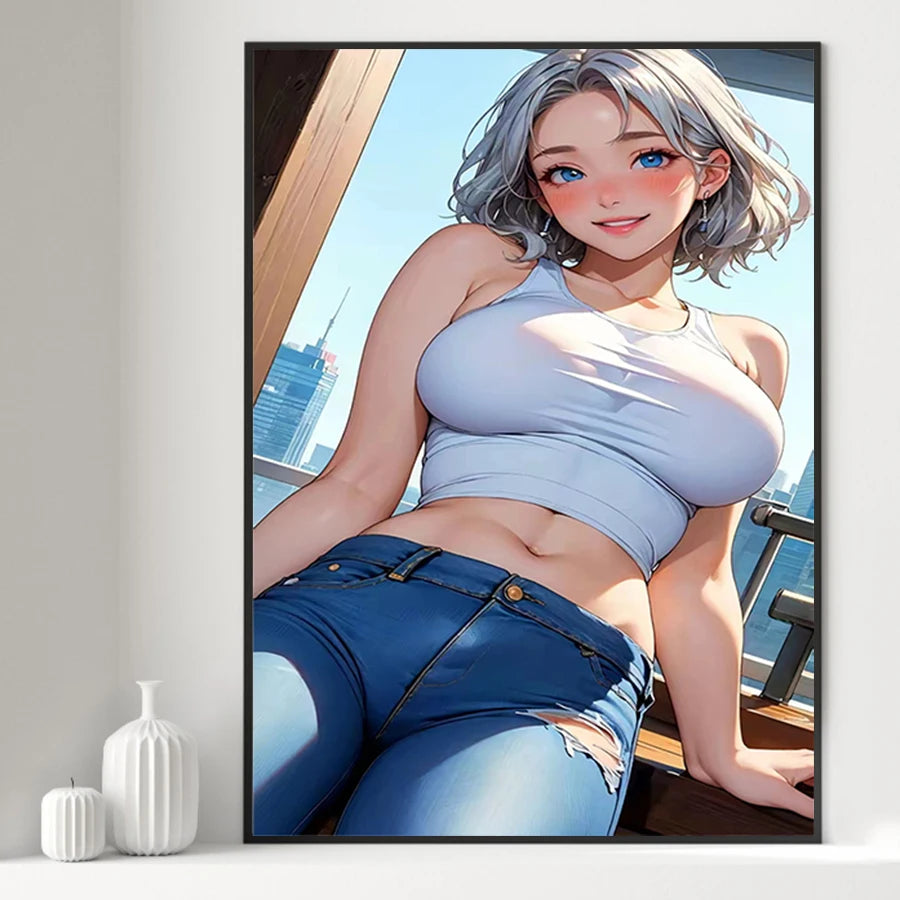 Hot Sexy Beauty Canvas Wall Art, Anime Girl Canvas Poster, Cartoon Anime Prints Poster For Living Room Home Decor Frameless