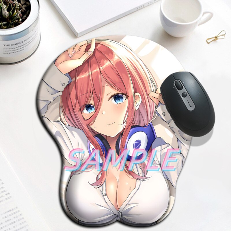 Nakano Miku Sexy Girl Big oppaii 3D Mouse Pad with Wrist Rest Silicone Over Watch Gaming Mousepad Anime Desk Mat