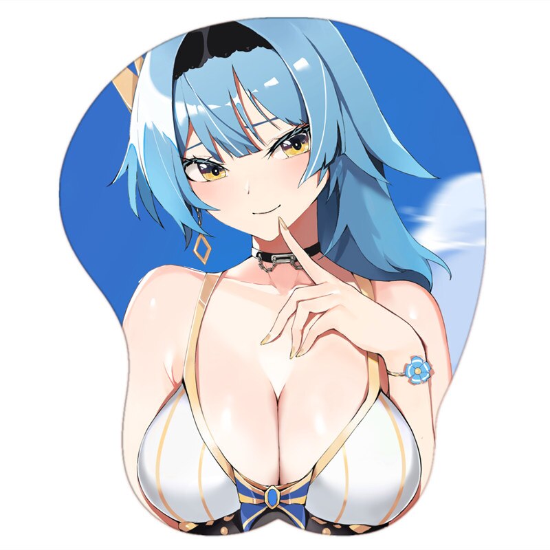 Tapis de souris 3D avec repose-poignet en silicone souple pour gaming Genshin Impact Shenhe Eula Swimsuit Anime Girl Big Oppai Breast