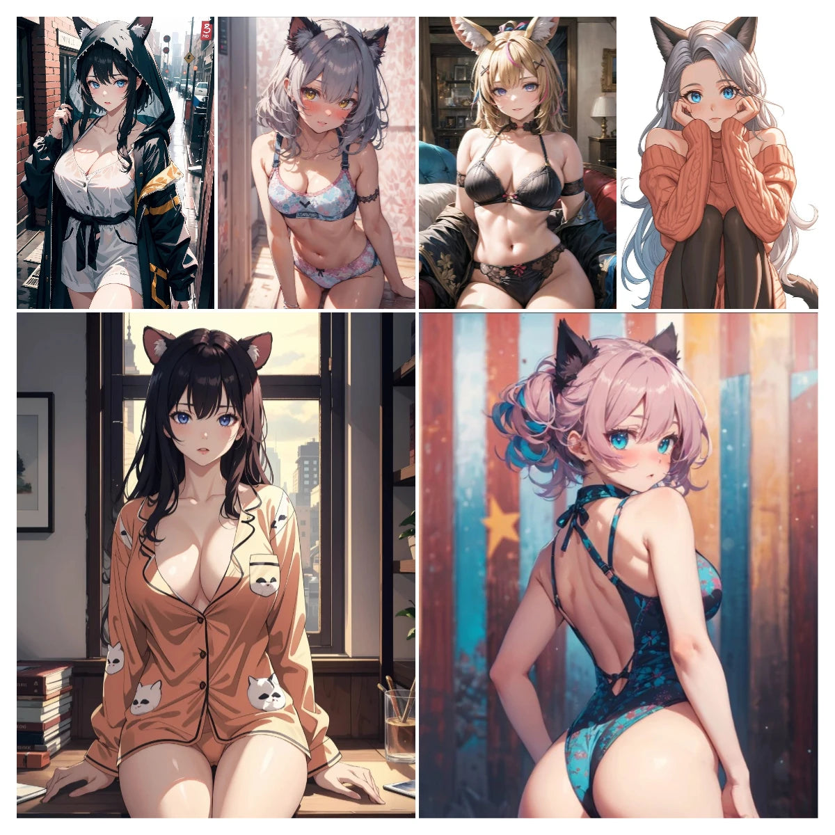 Hot Sexy Beauty Canvas Wall Art, Anime Cat Girl Canvas Poster, Cartoon Anime Prints Poster For Living Room Home Decor Frameless