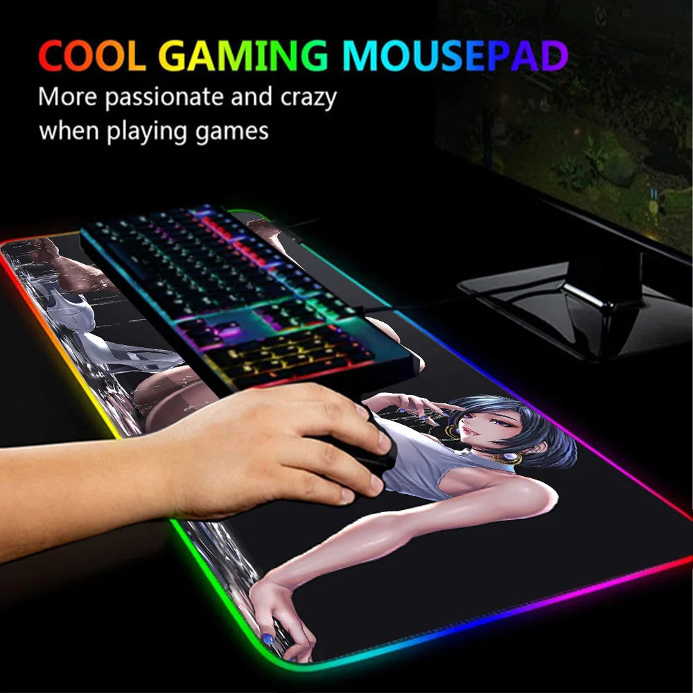 Adult Character Mouse Pad Rgb Gamer Mat Computer Sexy Play Mat Anime Provocative Mausepad with Led Light Gaming Mats Accessories