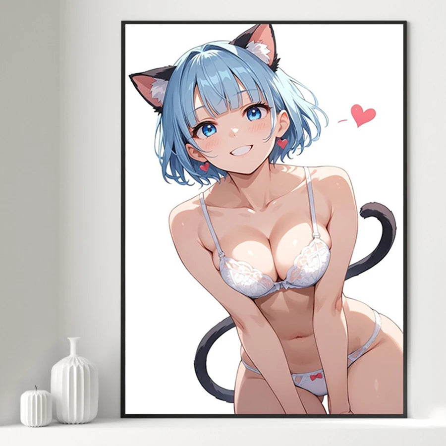 Art mural sur toile de beauté sexy et chaude, affiche sur toile de fille de chat d'anime, affiche d'impression d'anime de dessin animé pour la décoration de la maison du salon sans cadre