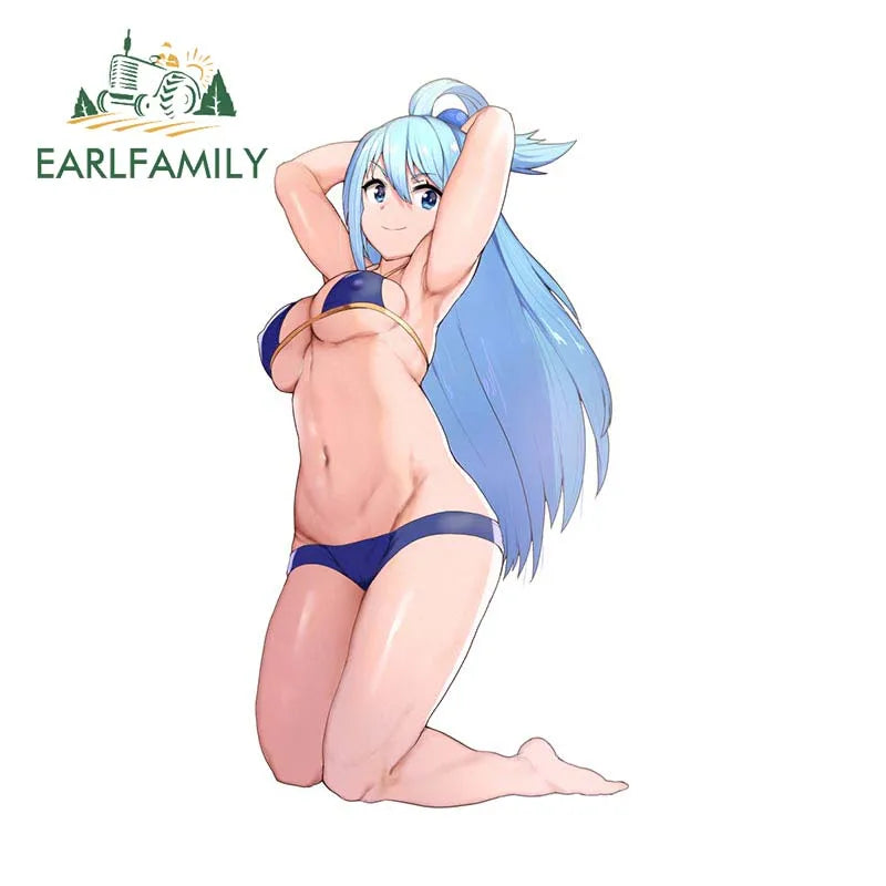 EARLFAMILY 13cm x 8.3cm for Aqua Cute Loli Car Stickers DIY Anime Creative Decal Scratch-Proof Windows Trunk Car Door Protector