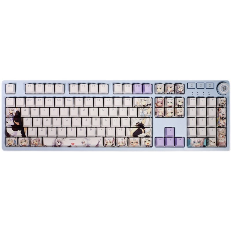 108 Keys PBT 5 Sides Dye Subbed Keycaps Cartoon Anime Gaming Key Caps Backlit Keycap For VTuber Shirakami Fubuki