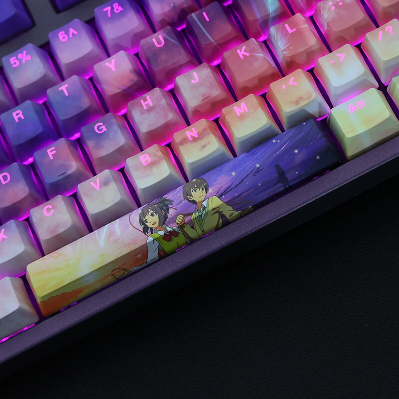 108 Keys PBT Dye Subbed Keycaps 2 Dimensional Cartoon Anime Gaming Key Caps OEM Profile Backlit Keycap For Your Name