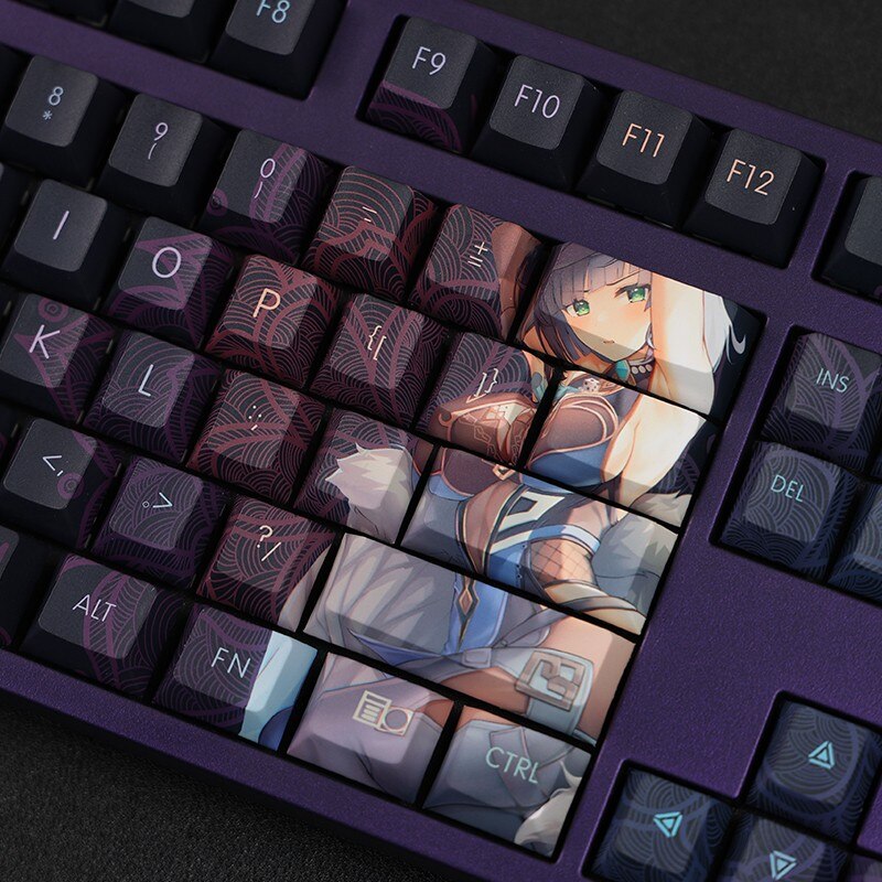 108 Keys/set 5 Sides PBT Dye Subbed Keycaps Cartoon Anime Gaming Key Caps Genshin Impact Yelan Keycap Cherry Profile