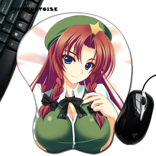 PINKTORTOISE Anime 3D hong meiling Mouse Pad  with Silicone Wrist Rest Mousepad Chest Mouse Hand PC Office Comic Mouse mat