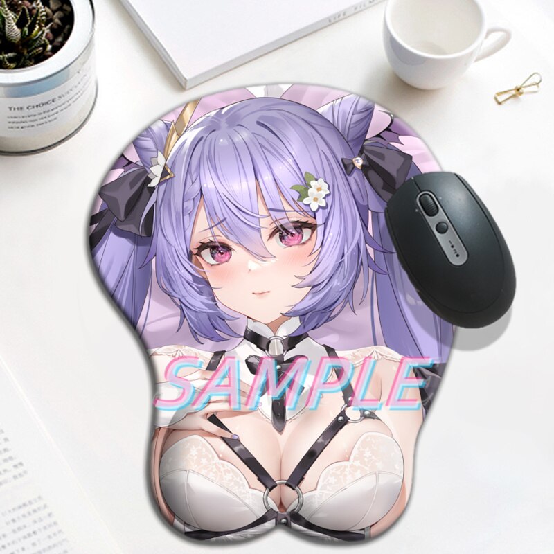 Tapis de souris Genshin Impact Keqing 3D Oppai kawaii Gamer Anime mignon repose-poignet tapis en gel de silicone seins tapis de souris