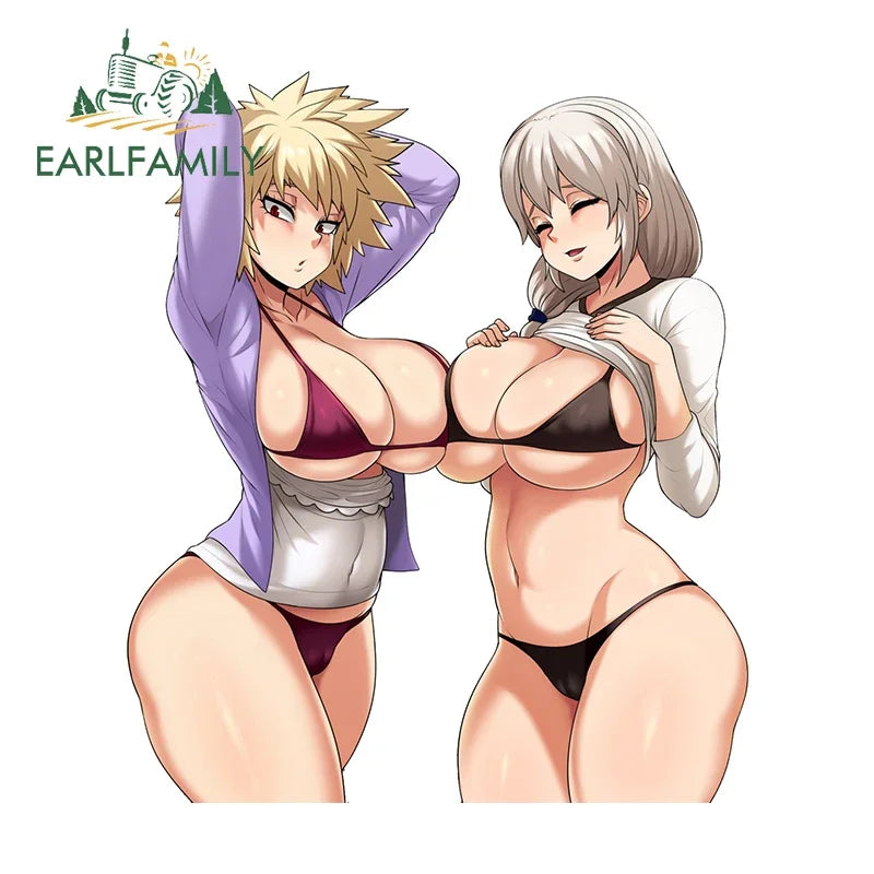 EARLFAMILY 13cm x 12.9cm Pyra Mythra Xenoblade Stickers Huge Breasts Hentai Boobs Female Fur Bikini Waifu NSFW Car Accessories