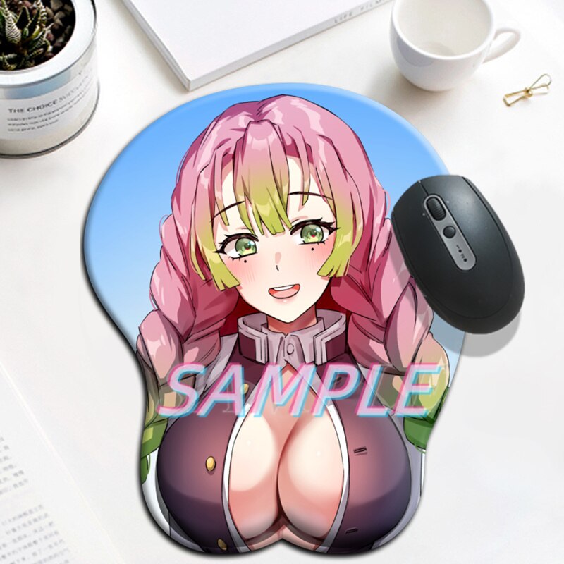 Tapis de souris Sexy Anime Gamer Kimetsu No Yaiba Kanroji Mitsuri mignon Manga Shenhe avec poignet 3D grand Oppai tapis de souris en Gel de Silicone