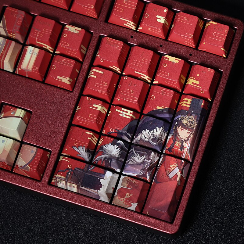 108 Keys PBT Dye Subbed Keycaps Cartoon Anime Gaming Key Caps Chinese Wedding Theme Backlit Keycap For ANSI 61 87 104 108 Layout