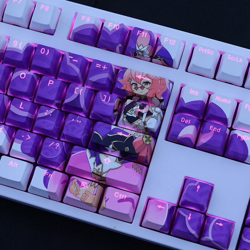 1 Set PBT Dye Subbed Keycaps Two Dimensional Cartoon Anime Gaming Key Caps OEM Profile Backlit Keycap For Genshin Dori