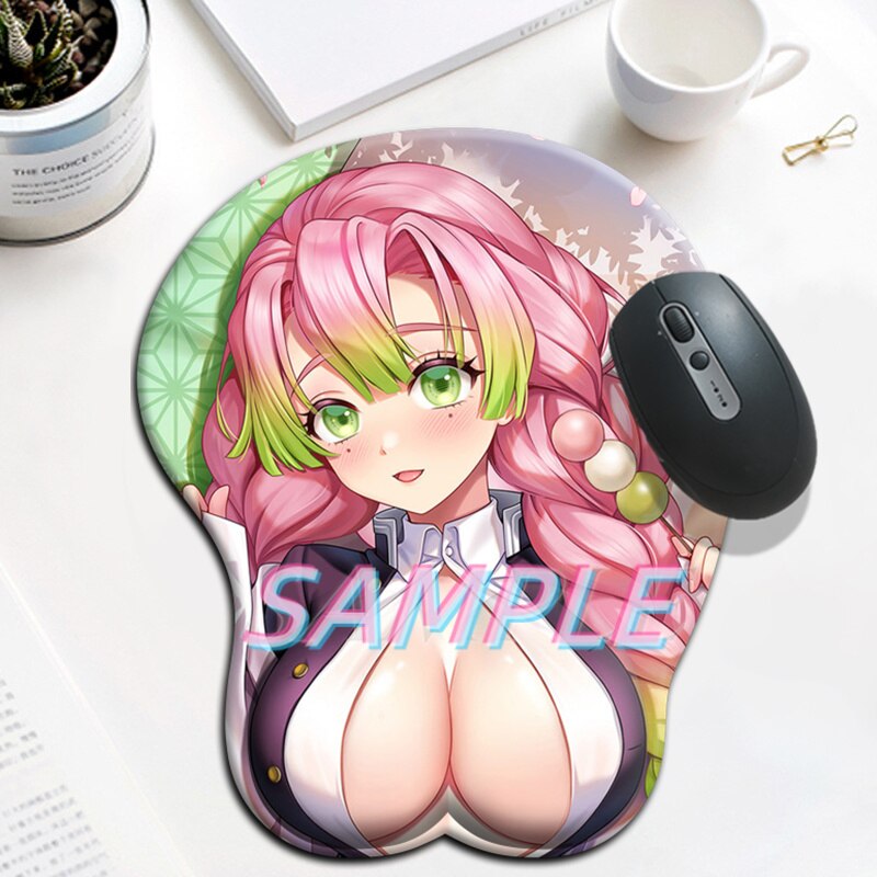 Tapis de souris Sexy Anime Gamer Kimetsu No Yaiba Kanroji Mitsuri mignon Manga Shenhe avec poignet 3D grand Oppai tapis de souris en Gel de Silicone