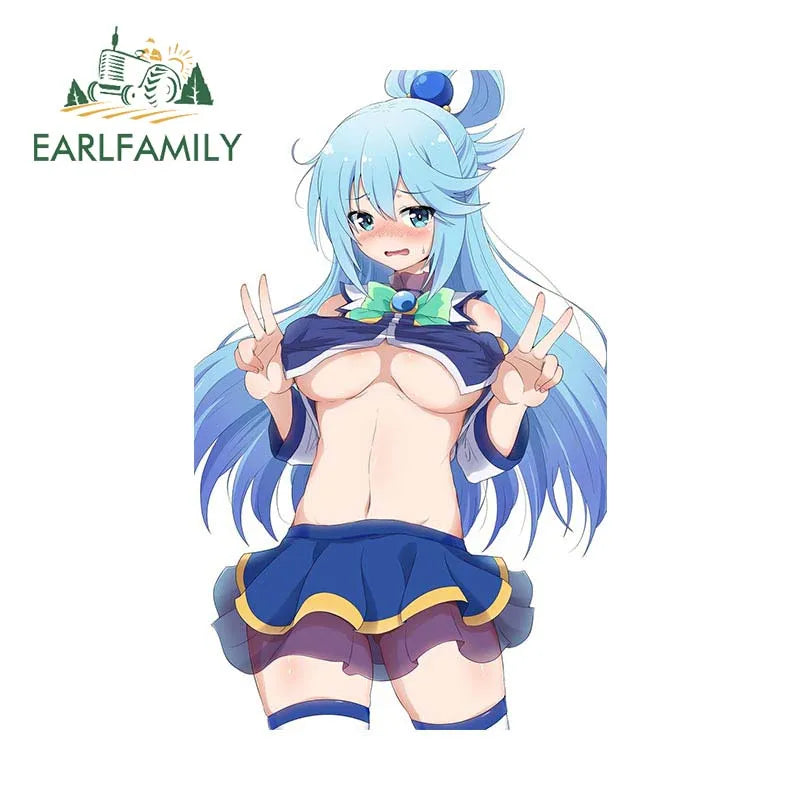 EARLFAMILY 13cm x 8.3cm for Aqua Cute Loli Car Stickers DIY Anime Creative Decal Scratch-Proof Windows Trunk Car Door Protector