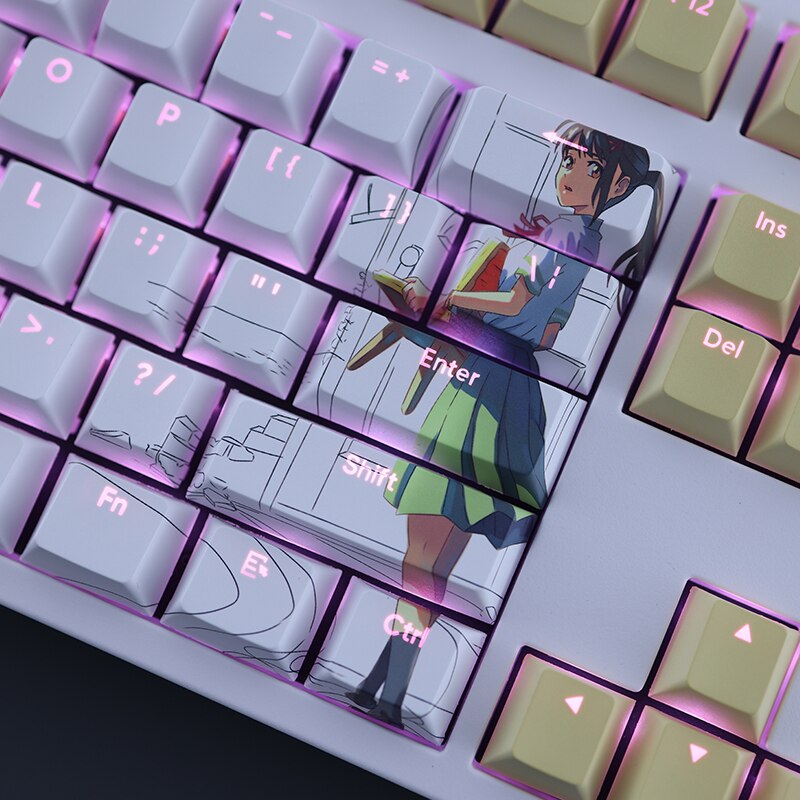 108 Keys/set Suzume No Tojimari Keycap PBT Dye Subbed Backlit Keycaps Anime Gaming Key Caps For ANSI 61 87 104 108 Keyboard