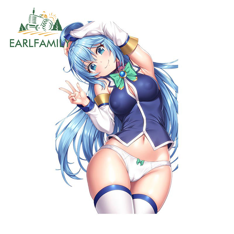 EARLFAMILY 13cm x 8.3cm for Aqua Cute Loli Car Stickers DIY Anime Creative Decal Scratch-Proof Windows Trunk Car Door Protector