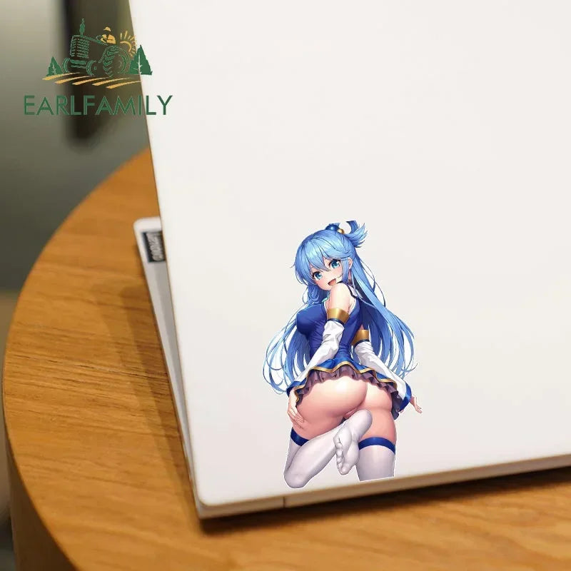 EARLFAMILY 13cm x 8.3cm for Aqua Cute Loli Car Stickers DIY Anime Creative Decal Scratch-Proof Windows Trunk Car Door Protector