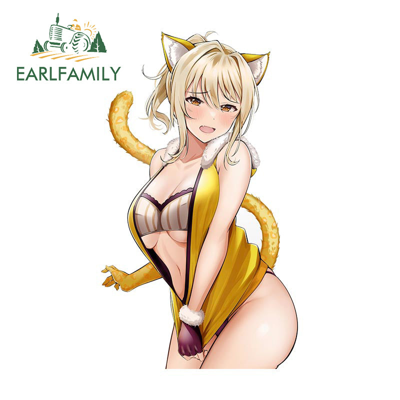 EARLFAMILY 13cm x 7.6cm for Hentai Cat Girl Car Sticker Funny Creative Personalized Decal Scratch-proof Windshield Car Lable